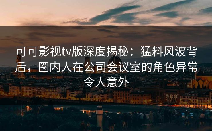 可可影视tv版深度揭秘：猛料风波背后，圈内人在公司会议室的角色异常令人意外