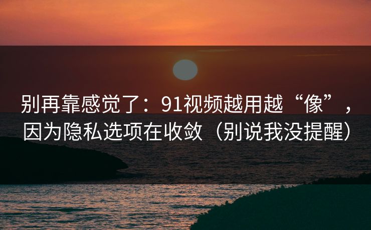 别再靠感觉了：91视频越用越“像”，因为隐私选项在收敛（别说我没提醒）